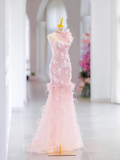 Glamorous Mermaid Sweetheart Floral Long Pink Evening Party Gowns Evening Special Formal Dresses Prom Dress HZ1121