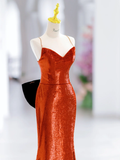 Modest Mermaid Spaghetti Straps Sequin Long Slit Evening Party Gowns Evening Dress Special Formal Dresses Prom Dress HZ1121