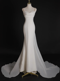 Simple Bridal Gown Mermaid Spaghetti Straps Satin White Wedding Dresses Minimalist Bridal Gowns HZ1121