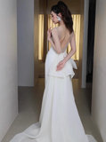 Simple Bridal Gown Mermaid Spaghetti Straps Satin White Wedding Dresses Minimalist Bridal Gowns HZ1121